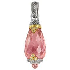 Judith Ripka Pink Quartz Diamond Two-Tone Gold Pendant