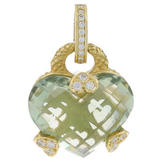 Judith Ripka Prasiolite Diamond Heart Enhancer Pendant Yellow Gold 18k Cab.37ctw For Sale