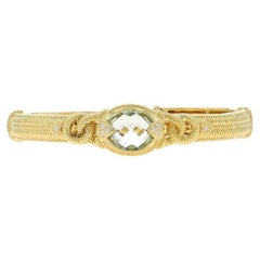 Judith Ripka Bracelet manchette Prasiolite/Quartz & Diamant 6" Or jaune 18k .10ctw