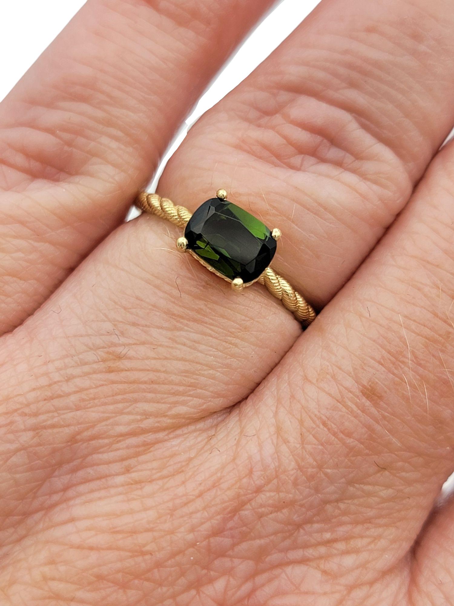 Judith Ripka, bague rectangulaire en or jaune 14 carats avec tourmaline verte taille coussin en vente 5