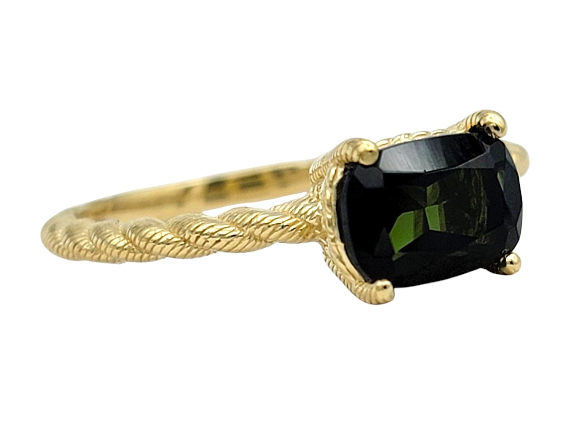Judith Ripka, bague rectangulaire en or jaune 14 carats avec tourmaline verte taille coussin Bon état - En vente à Scottsdale, AZ