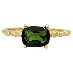 Judith Ripka Rectangular Cushion Cut Green Tourmaline Ring 14 Karat Yellow Gold