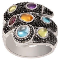 Judith Ripka Ring with Black Spinel and Multi-Colored Gemstones