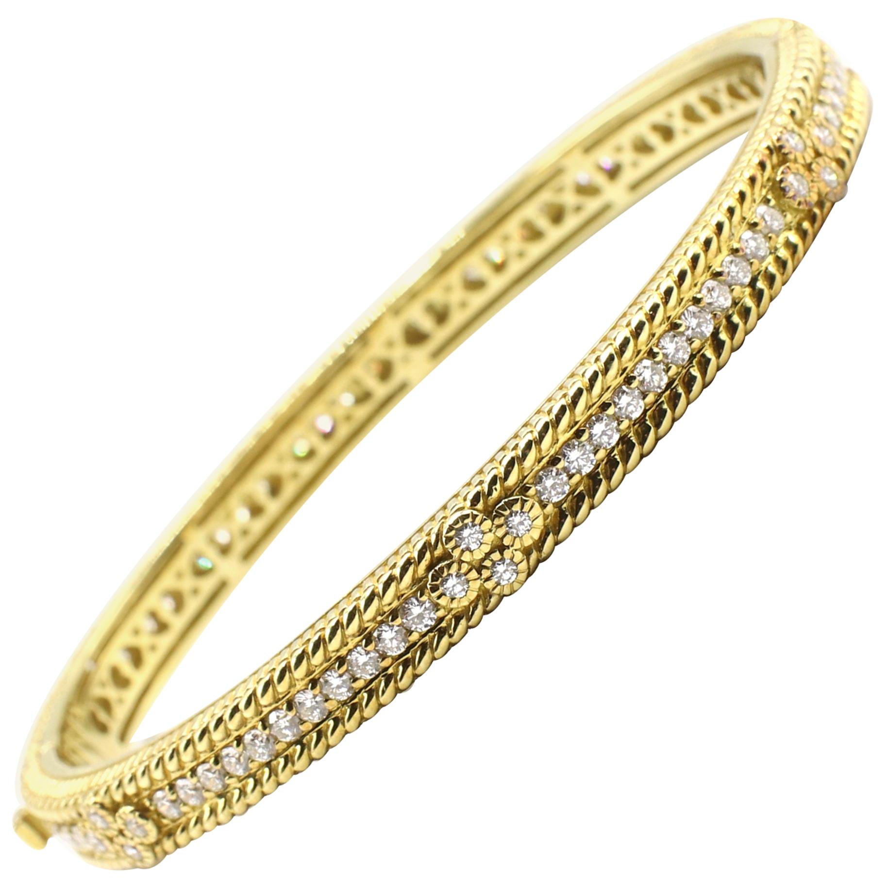 Judith Ripka Romance 18K Yellow Gold Diamond 2.50 Carat Bangle Bracelet Hinged