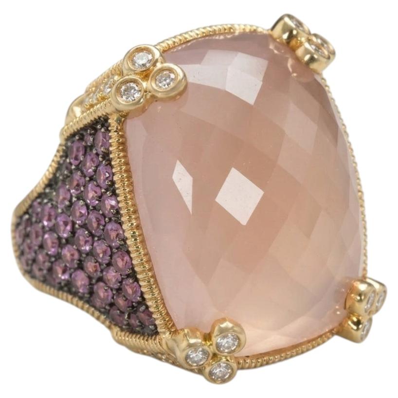 Anello da cocktail Judith Ripka con quarzo rosa, zaffiro rosa e diamanti in vendita