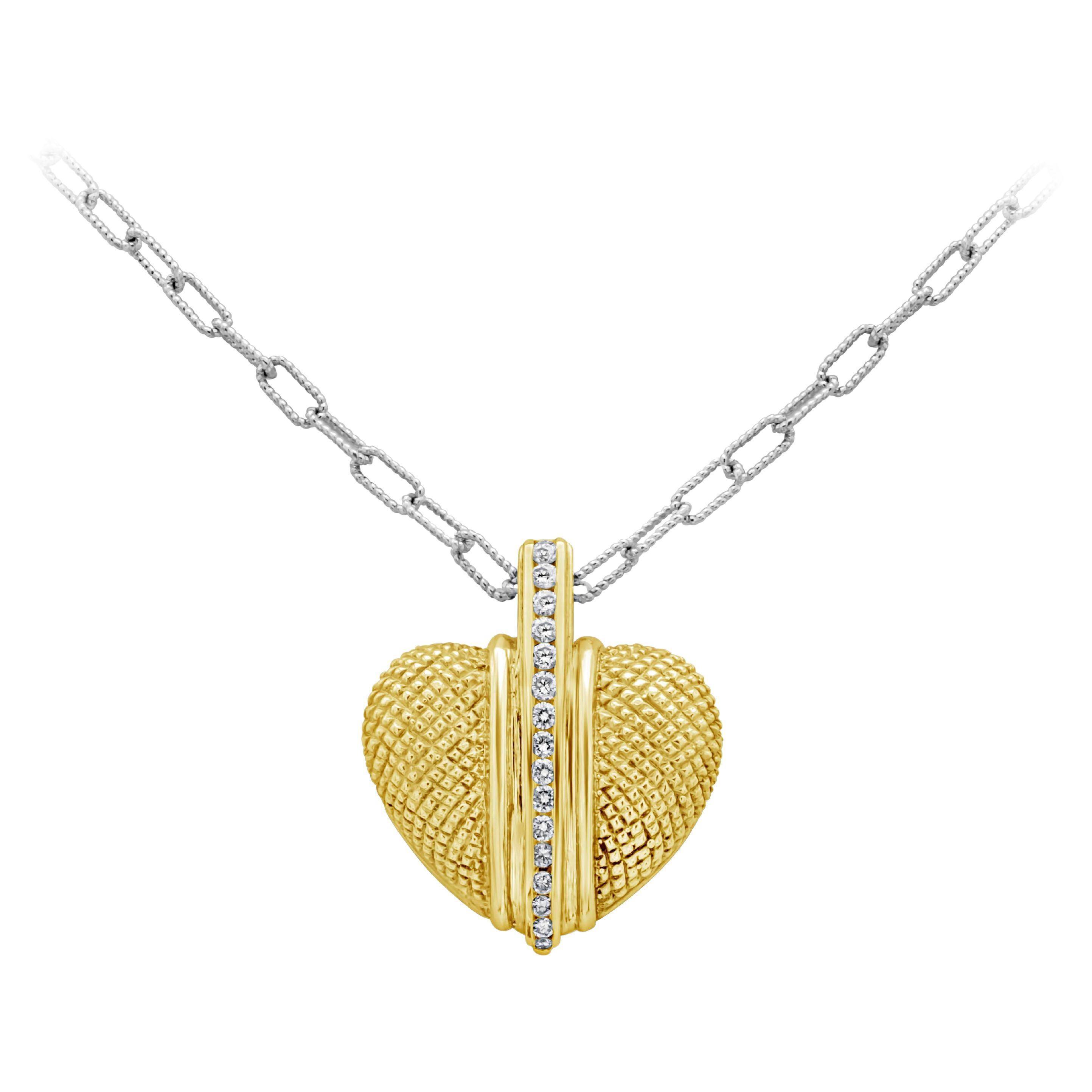 Judith Ripka Round Diamond and Yellow Gold Heart Shape Pendant Necklace For Sale