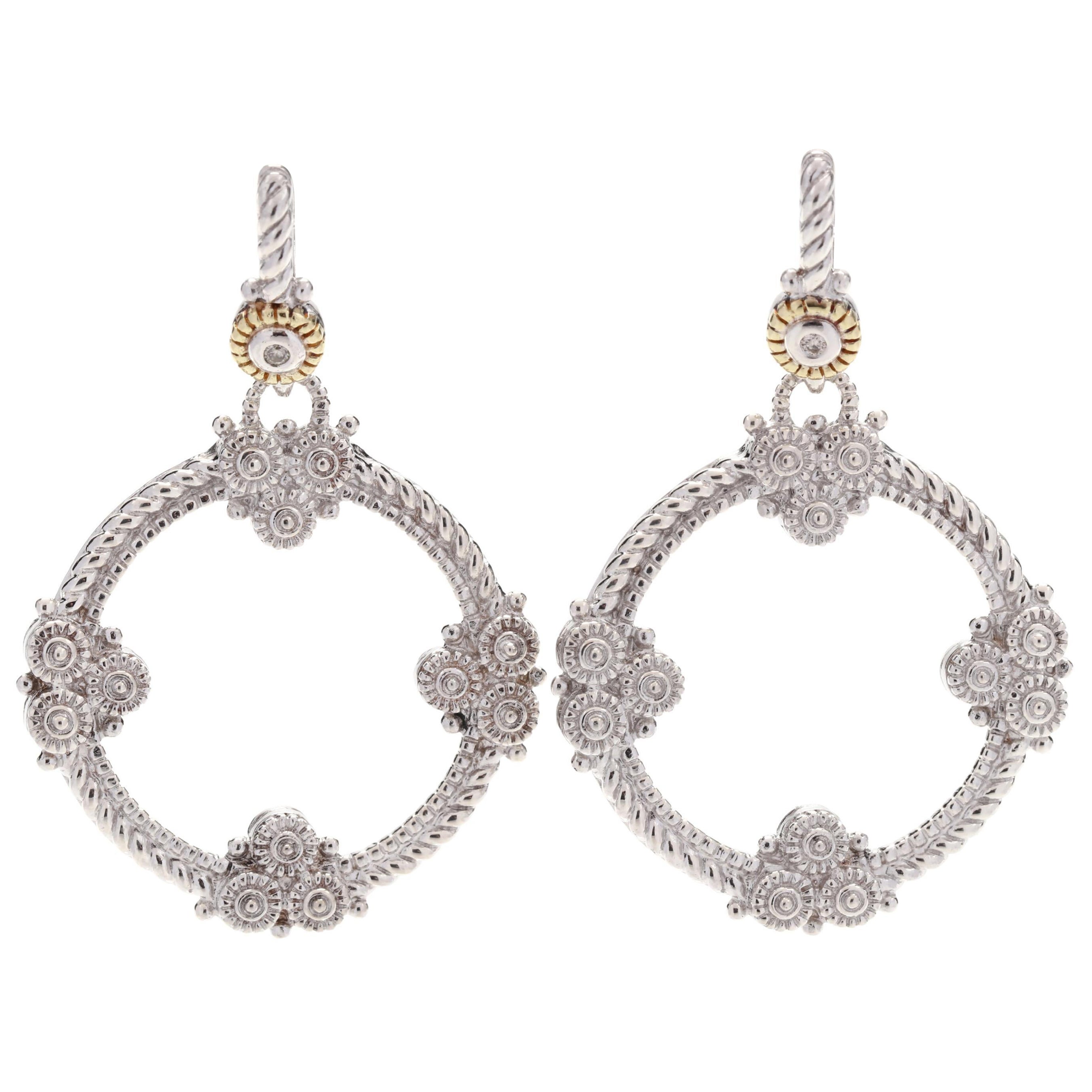 Judith Ripka Round Diamond Dangle Earrings, 18k Yellow Gold, Sterling Silver