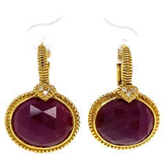 Judith Ripka Ruby Diamond Drop 18k Yellow Gold Earrings