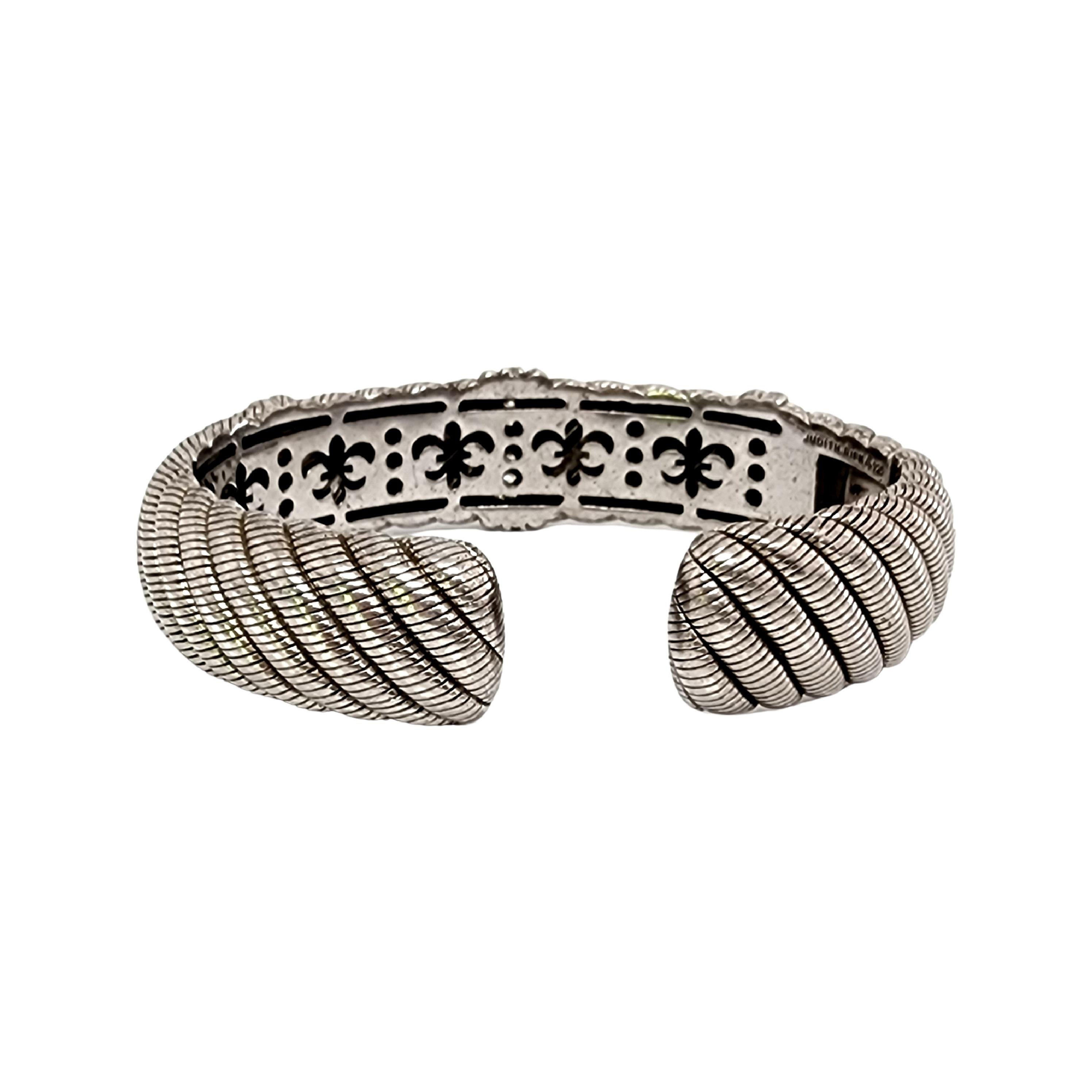 Round Cut Judith Ripka S S CZ Diamonique Wide Cable Twist Hinged Cuff Bracelet #12821 For Sale