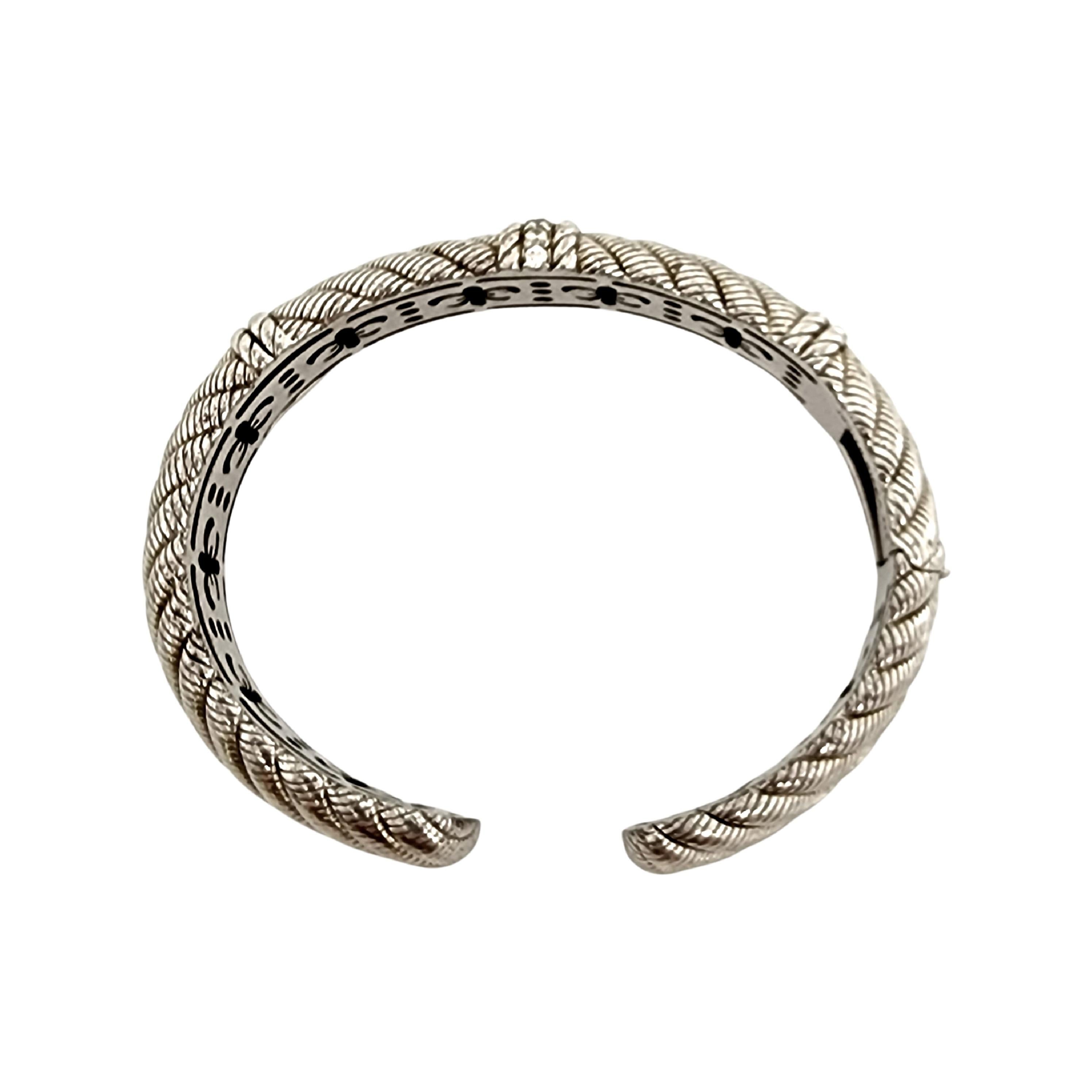 Round Cut Judith Ripka S S CZ Diamonique Wide Cable Twist Hinged Cuff Bracelet #12821 For Sale