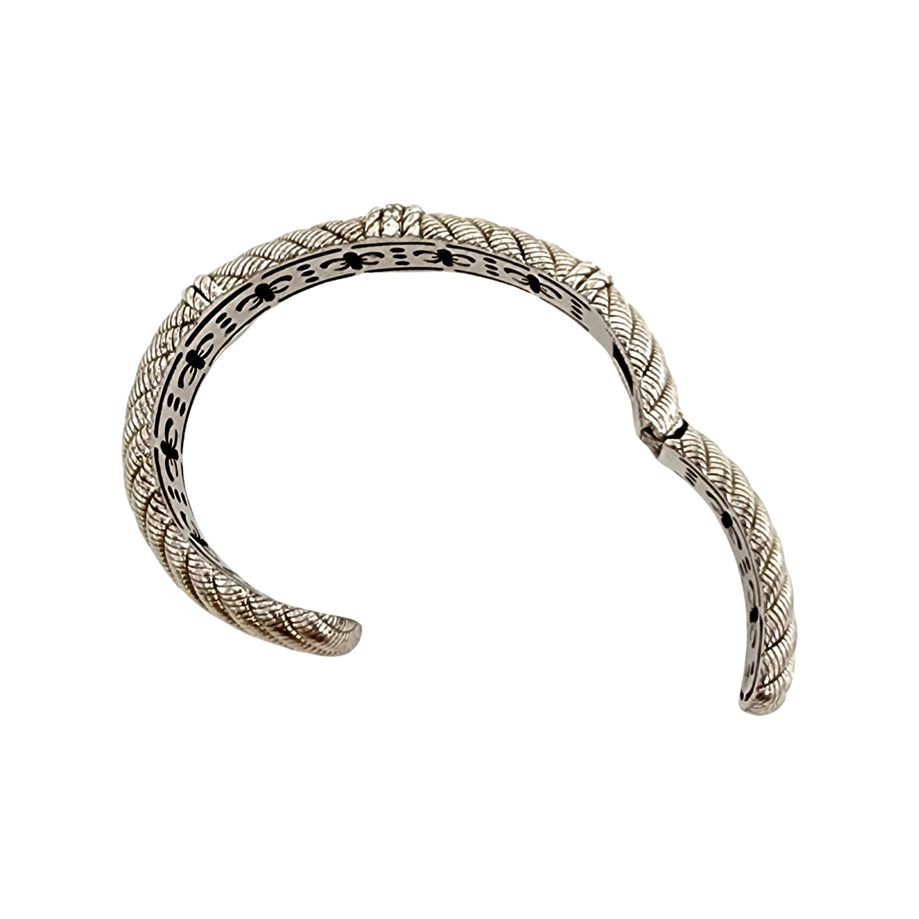Round Cut Judith Ripka S S CZ Diamonique Wide Cable Twist Hinged Cuff Bracelet #12821 For Sale