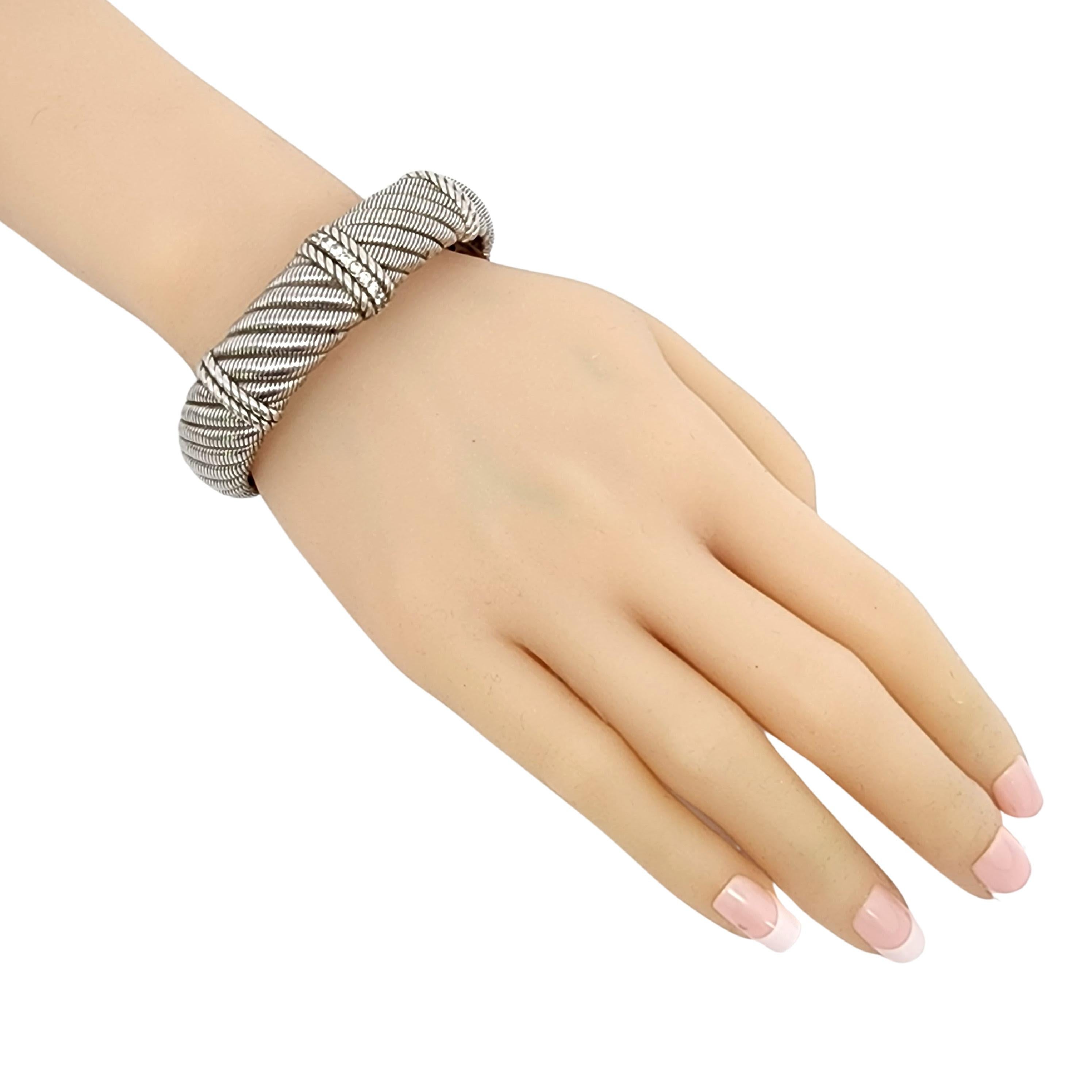 Women's Judith Ripka S S CZ Diamonique Wide Cable Twist Hinged Cuff Bracelet #12821 For Sale