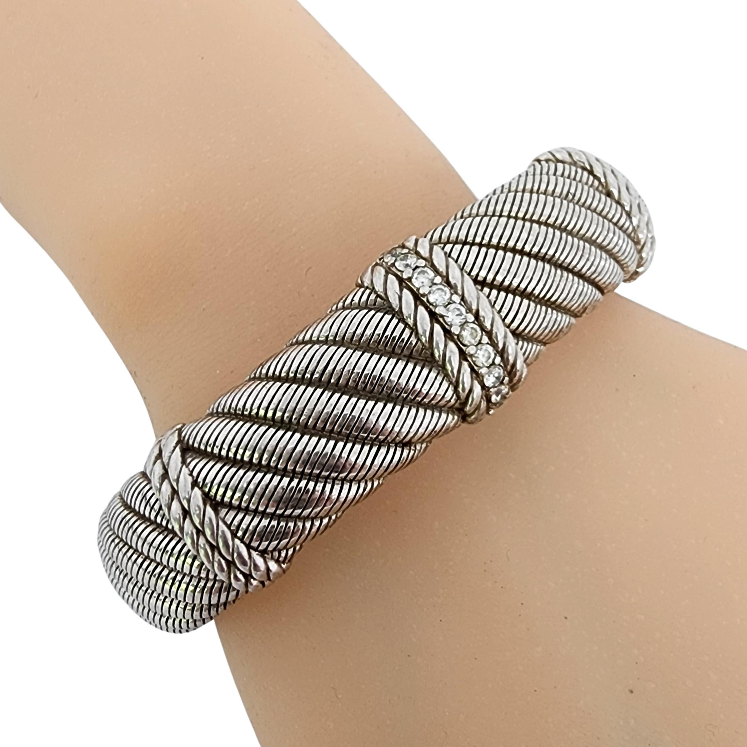 Judith Ripka S S CZ Diamonique Wide Cable Twist Hinged Cuff Bracelet #12821 For Sale 3