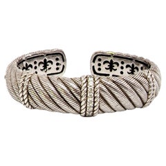 Vintage Judith Ripka S S CZ Diamonique Wide Cable Twist Hinged Cuff Bracelet #12821