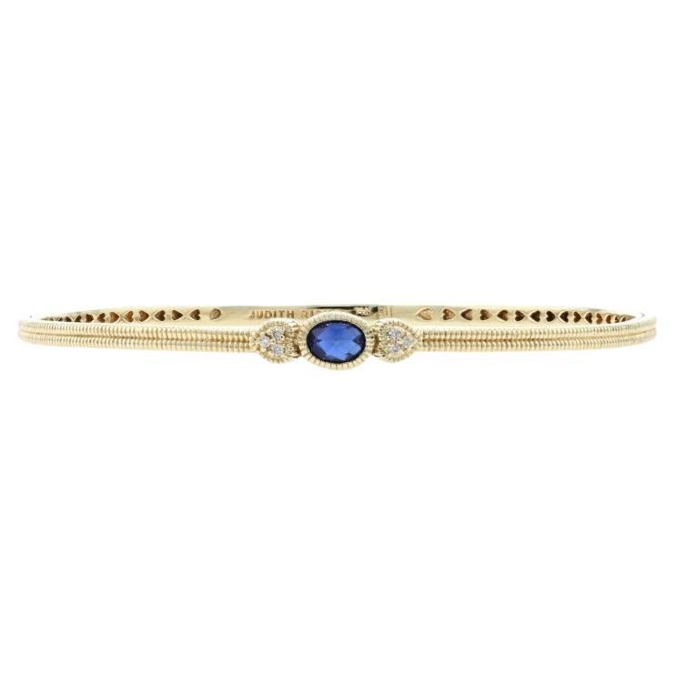 Judith Ripka Sapphire & Diamond Bangle Bracelet 7 3/4" Yellow Gold 14k .91ctw