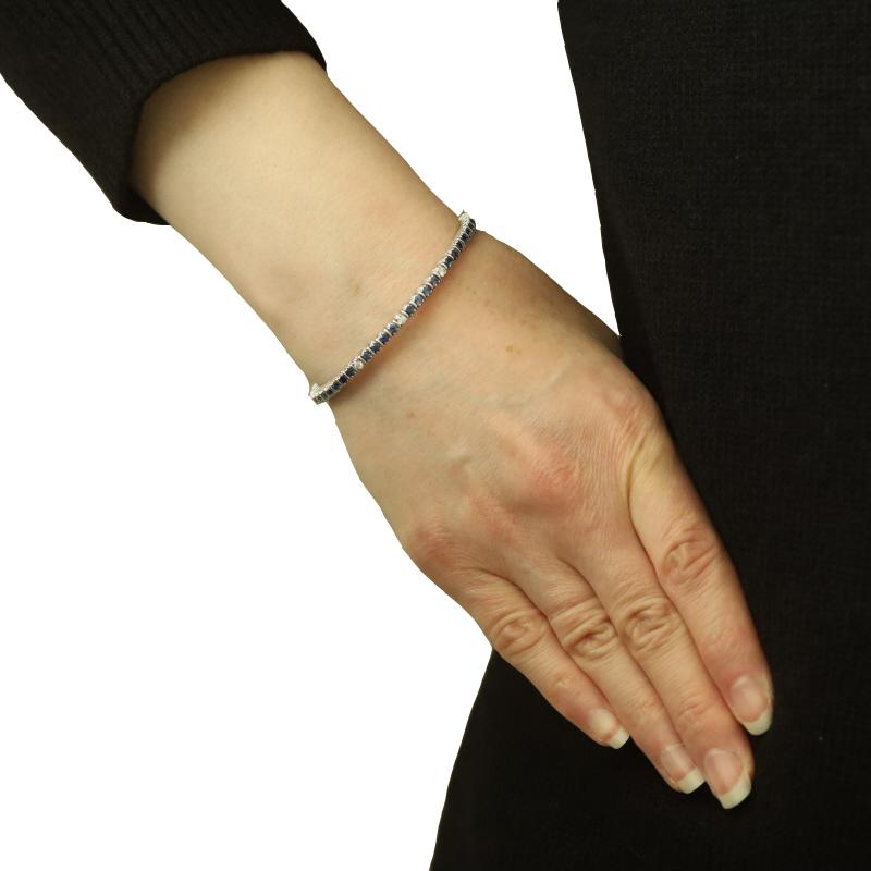 Round Cut Judith Ripka Sapphire & Diamond Cuff Bracelet 6 1/4