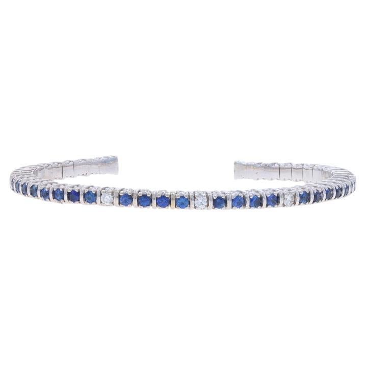 Judith Ripka Sapphire & Diamond Cuff Bracelet 6 1/4" White Gold 18k Rd 4.48ctw
