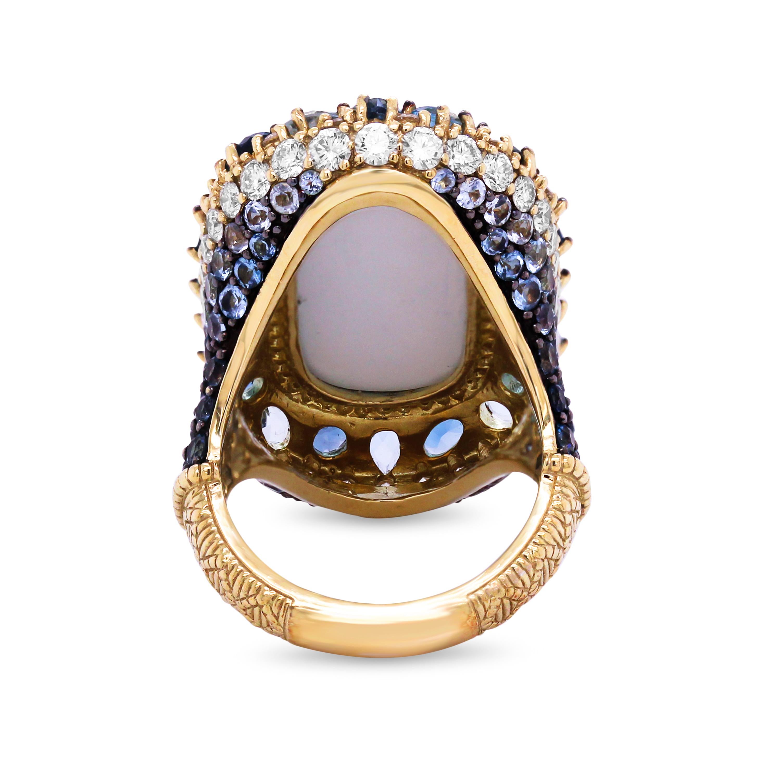 Contemporary Judith Ripka Shaded Blue Sapphires Diamond Blue Topaz 18K Gold Cocktail Ring