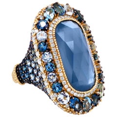 Judith Ripka Shaded Blue Sapphires Diamond Blue Topaz 18K Gold Cocktail Ring