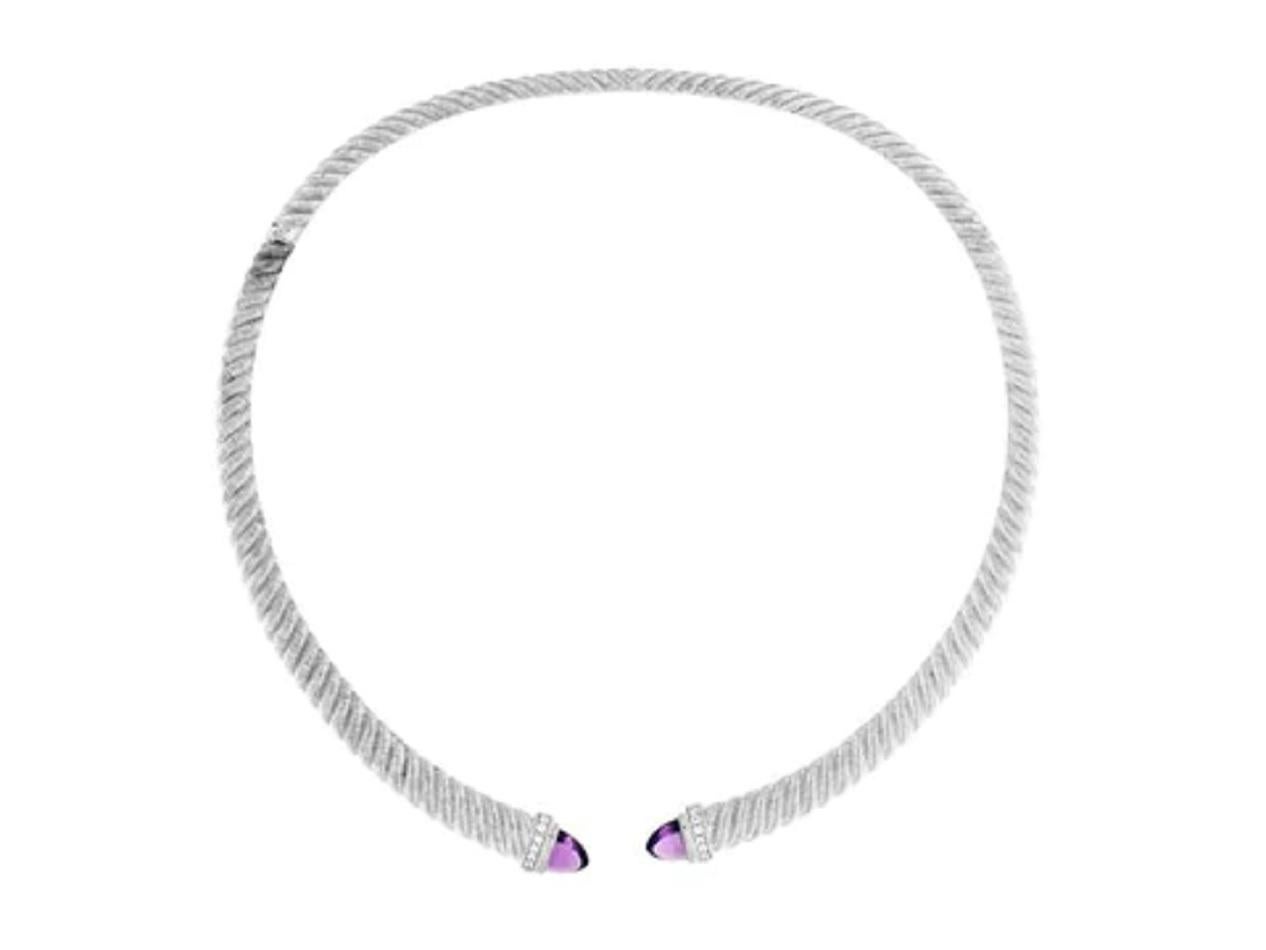 Judith Ripka Silver/Purple Textured With Amethyst Necklace In Excellent Condition For Sale In New York, NY