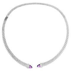 Used Judith Ripka Silver/Purple Textured With Amethyst Necklace