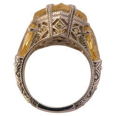 .Judith Ripka Silver Ring featuring a heart-shaped yellow CZ, Size 7, Filigree