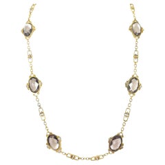 Judith Ripka Smokey Quartz Diamond 18 Karat Yellow Gold Link Necklace