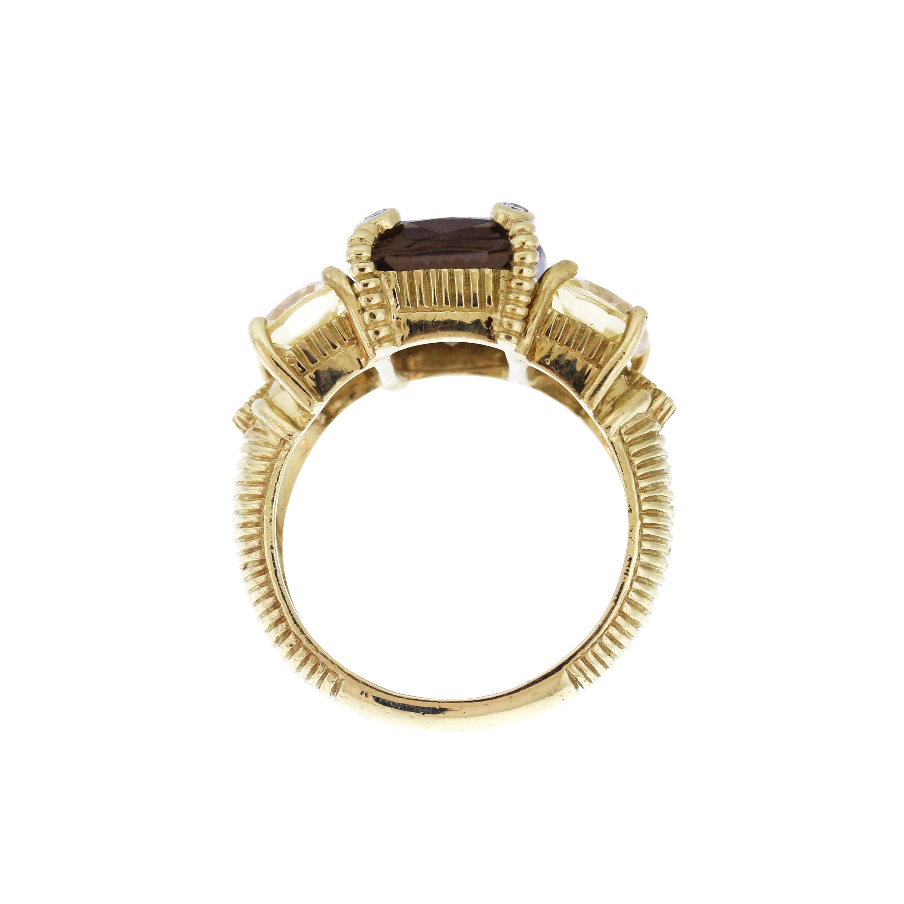Judith Ripka Smokey Topaz Yellow Quartz Diamond Gold Ring For Sale at ...
