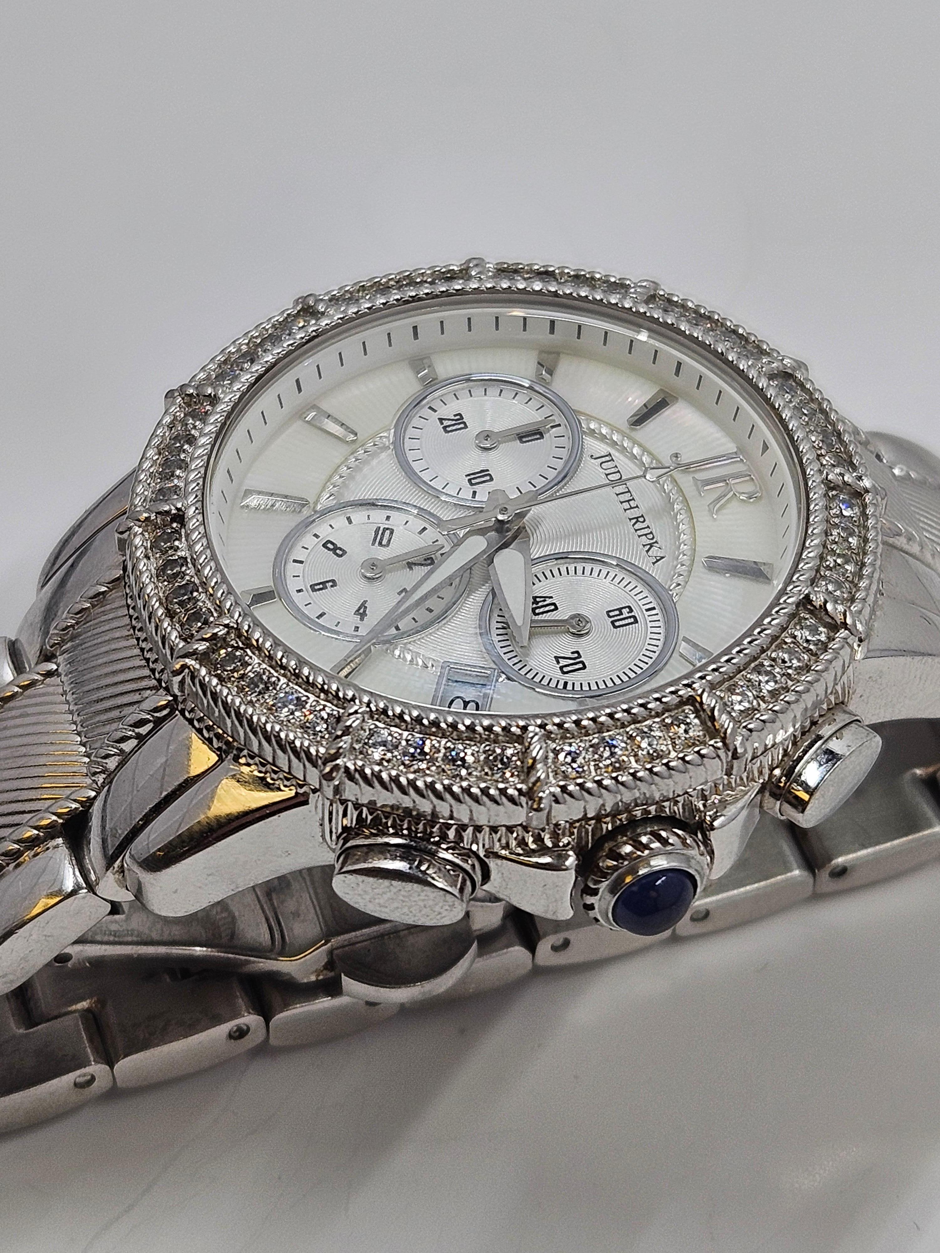 Judith Ripka Edelstahl Perlmutt 3 ATM Chronographuhr im Zustand „Gut“ im Angebot in Endwell, NY