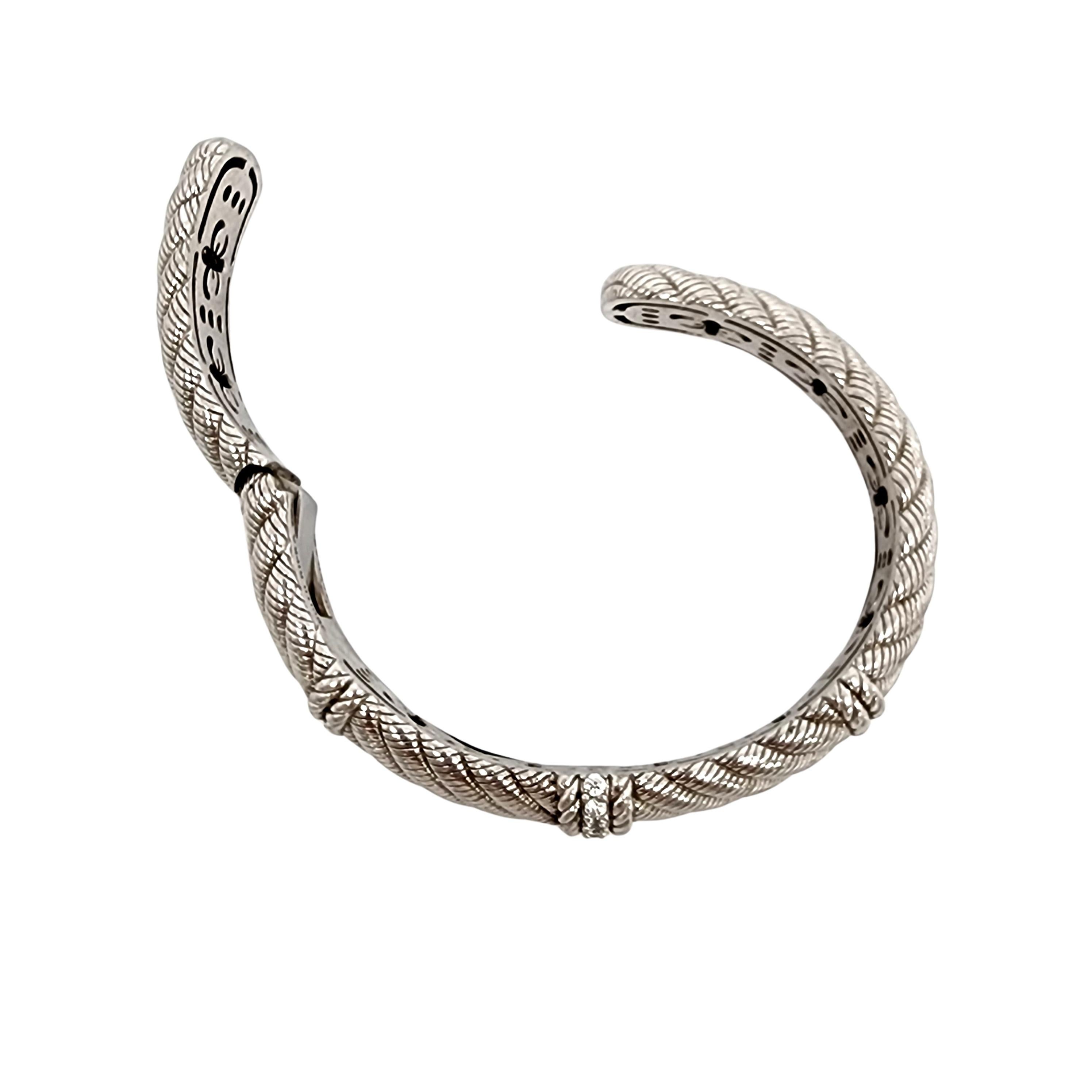 Women's Judith Ripka Sterling CZ Diamonique Wide Cable Hinged Cuff Bracelet #14524 For Sale