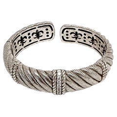 Judith Ripka Sterling CZ Diamonique Wide Cable Hinged Cuff Bracelet #14524