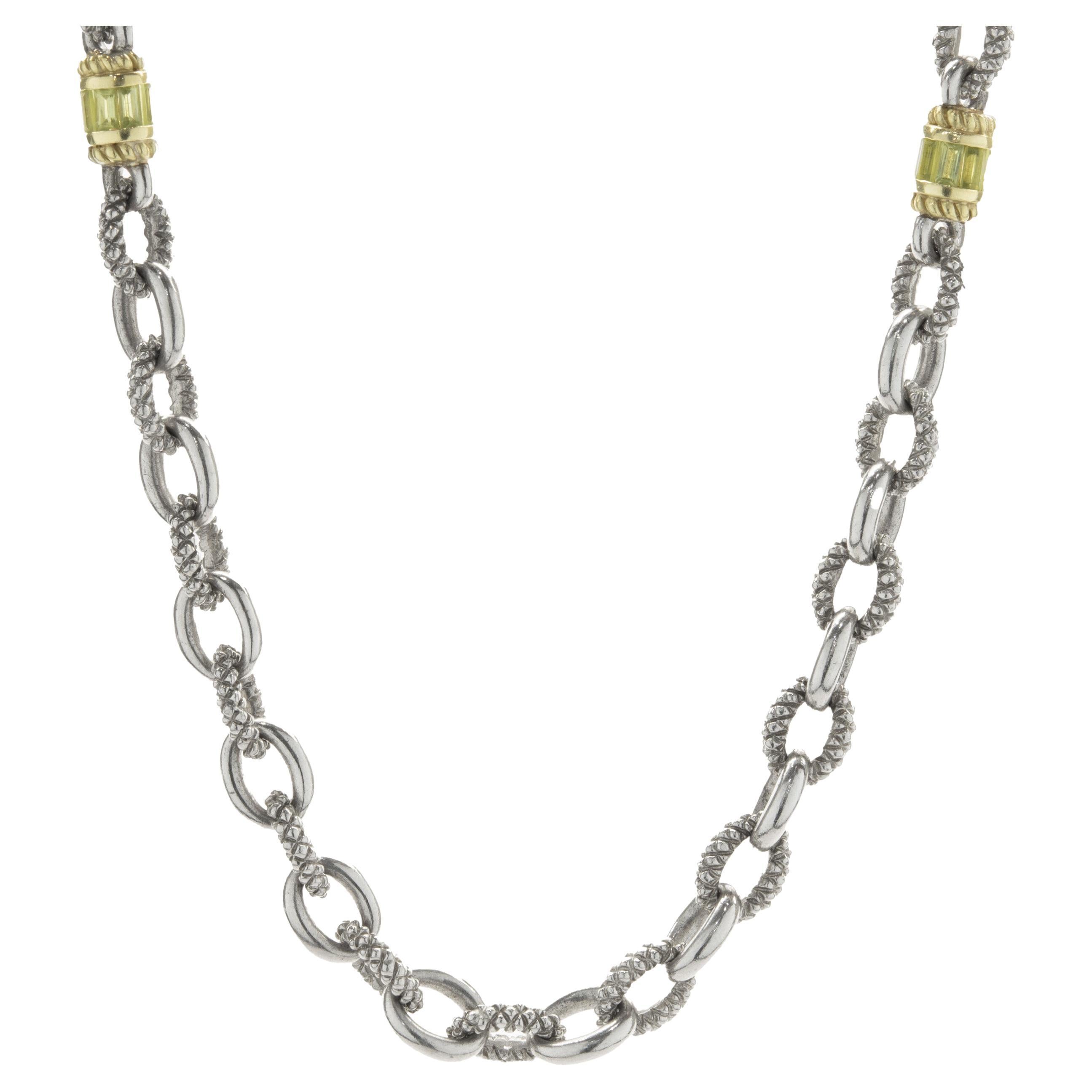 Judith Ripka Sterling Silver & 18 Karat Yellow Gold Peridot Station Necklace