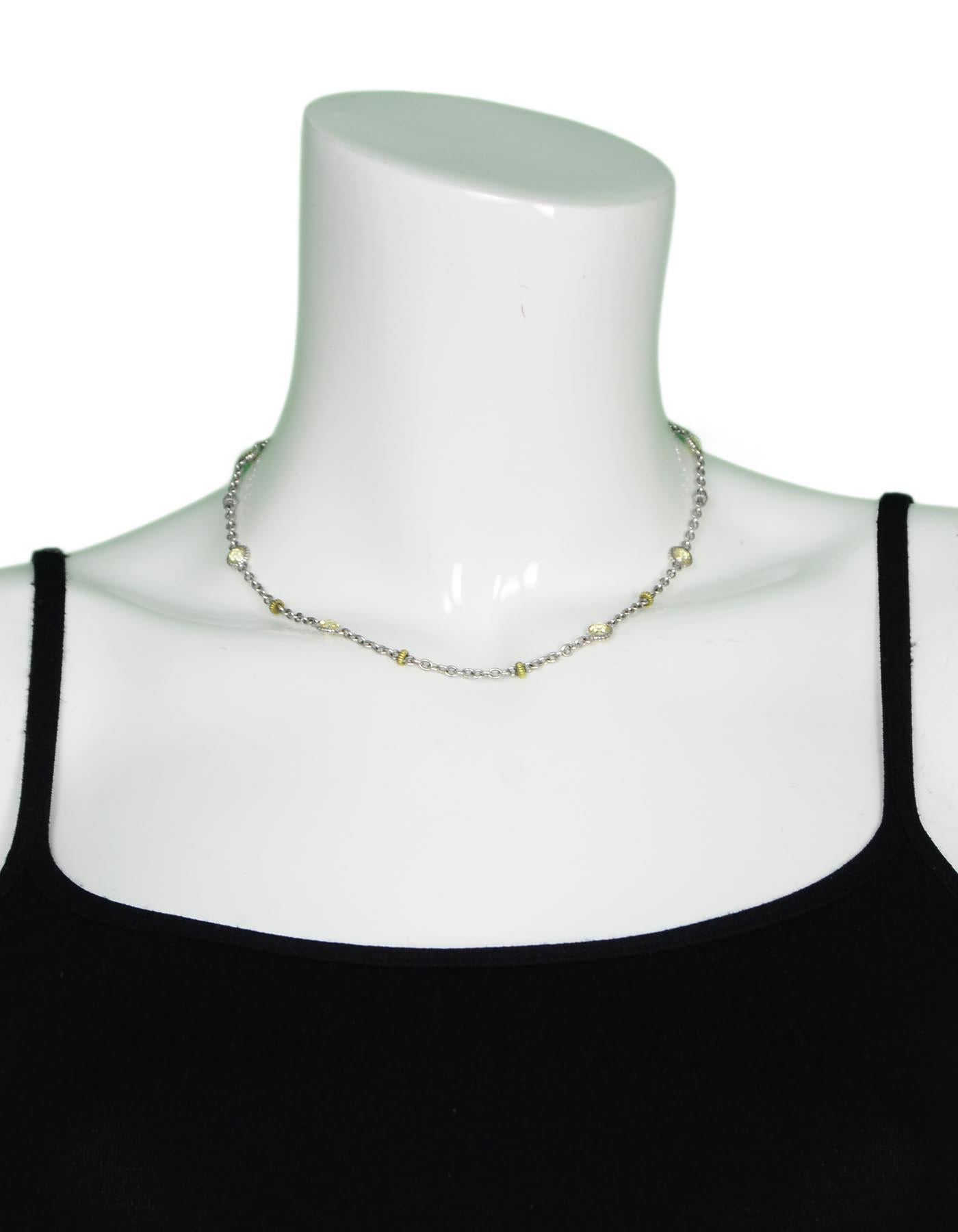 Judith Ripka Sterling Silver/18K Gold Chain Necklace W/ Faceted Canary Crystals

Color: Silver, gold, yellow
Materials:  Sterling silver, 18K gold, faceted canary crystals 
Hallmarks: On clasp- 