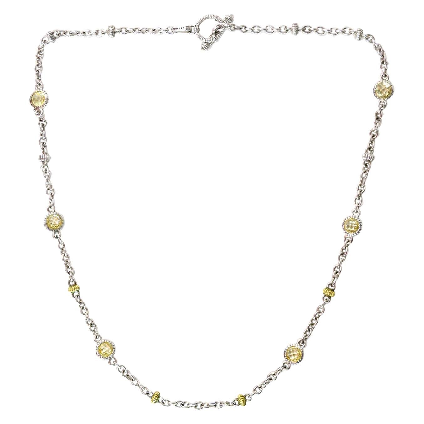 Judith Ripka Sterling Silver/18K Gold Chain Necklace W/ Faceted Canary  Crystals