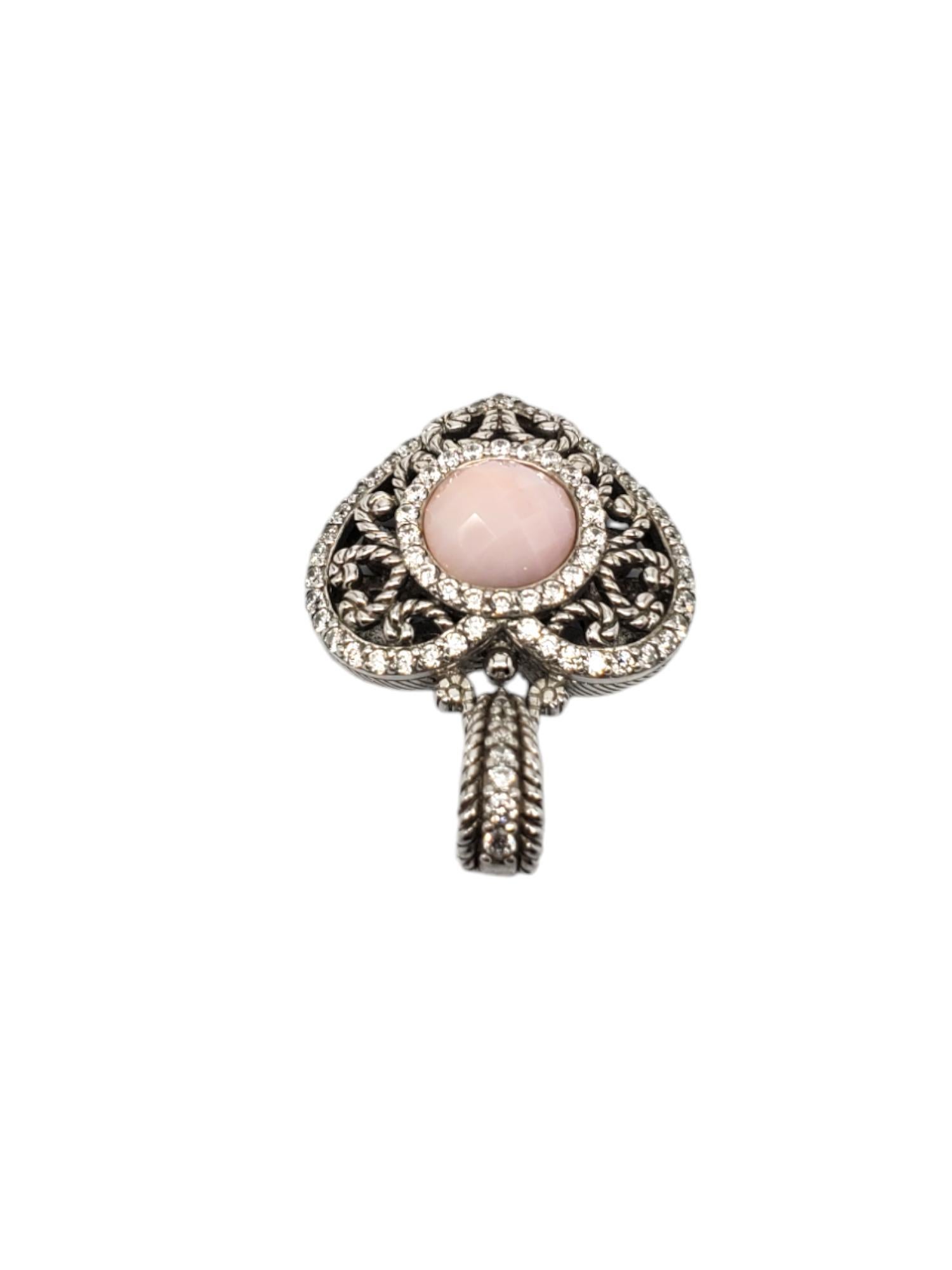 Taglio rotondo Judith Ripka Ciondolo con cuore in agata e CZ in argento sterling #18711 in vendita