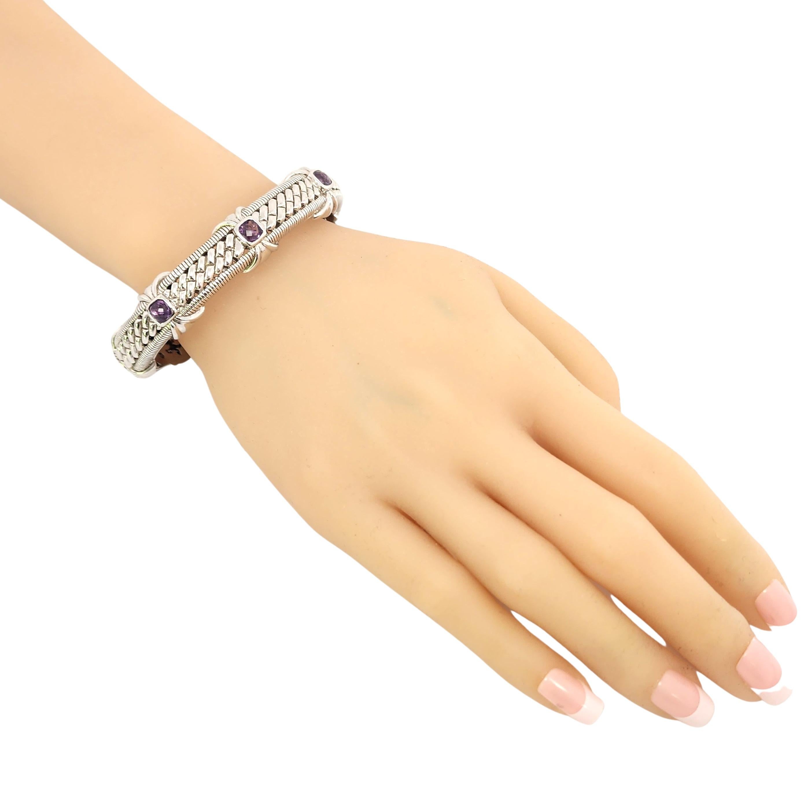 Judith Ripka Sterling Silver Amethyst Hinged Cuff Bracelet #12819 For Sale 2