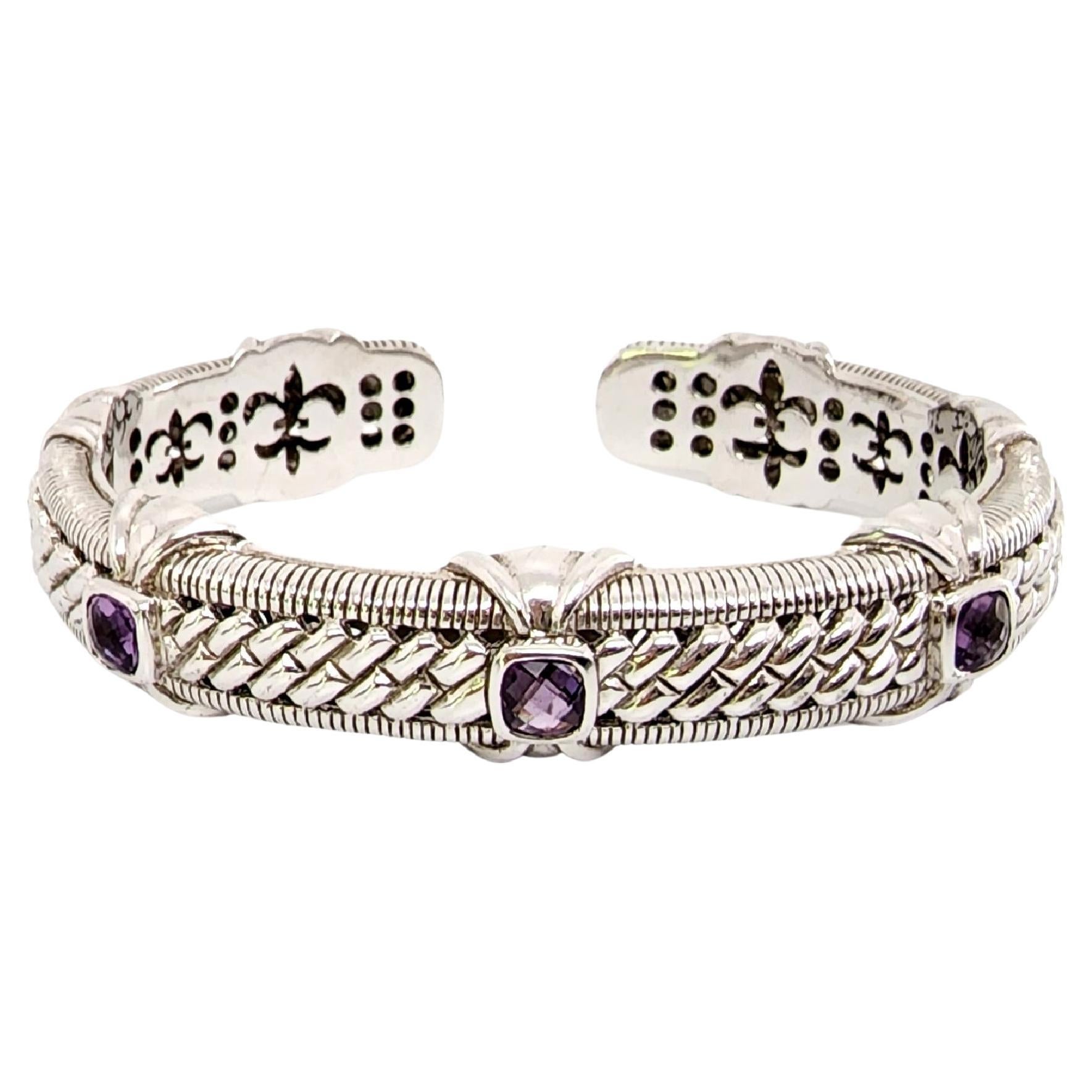 Judith Ripka Sterlingsilber Amethyst-Manschettenarmband mit Scharnier #12819