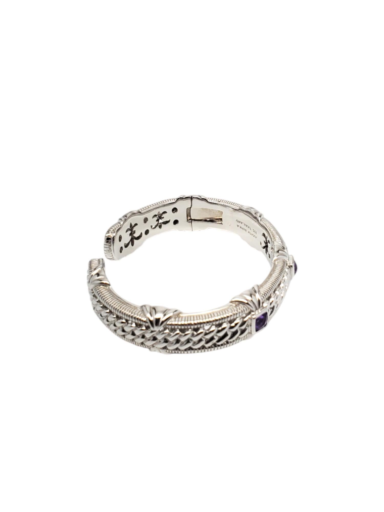 Square Cut Judith Ripka Sterling Silver Amethyst Hinged Cuff Bracelet # 18733