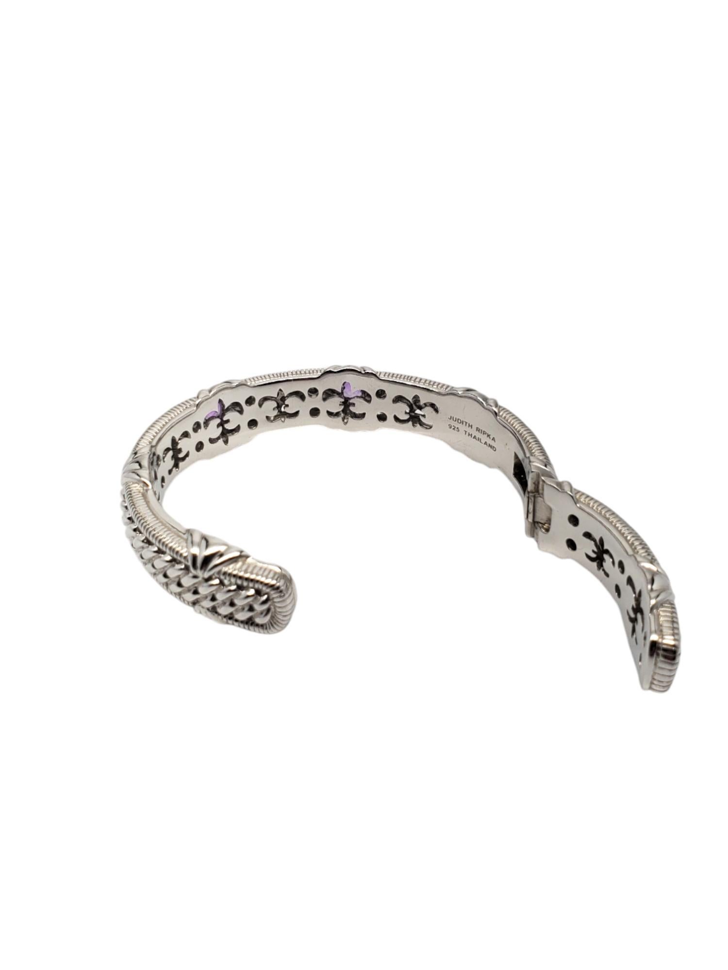 Judith Ripka Sterling Silver Amethyst Hinged Cuff Bracelet # 18733 In Good Condition In Washington Depot, CT