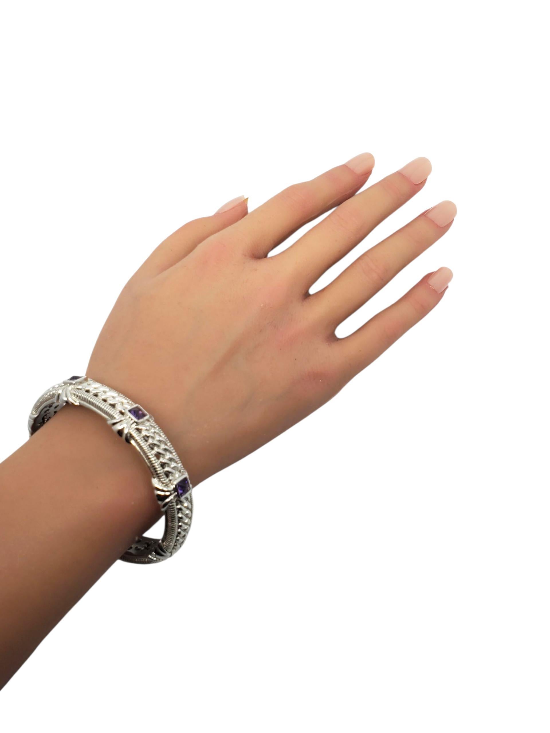 Judith Ripka Argent Sterling Améthyste  Bracelet manchette à charnière #22425 en vente 1