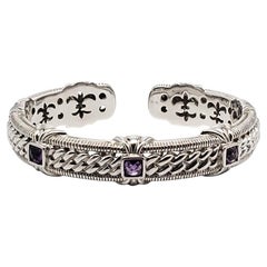 Judith Ripka Sterling Silver Amethyst  Hinged Cuff Bracelet #22425