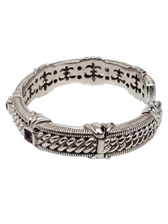 Judith Ripka Sterling Silver Amethyst Hinged Cuff Bracelet #24089