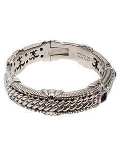 Judith Ripka Sterling Silver Amethyst Rope Hinged Cuff Bracelet #24101