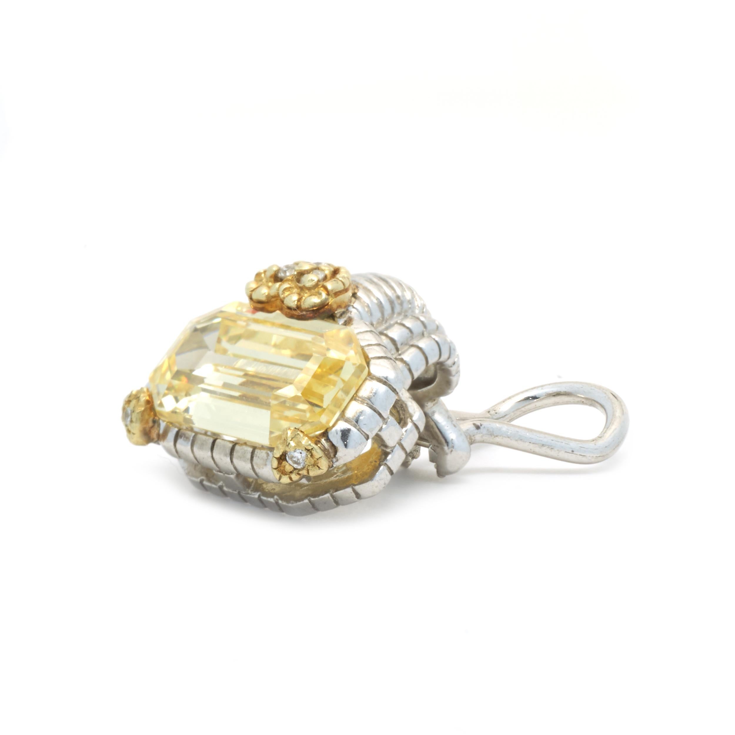 Mixed Cut Judith Ripka Sterling Silver and 18 Karat Yellow Gold Diamond and Canary Crystal