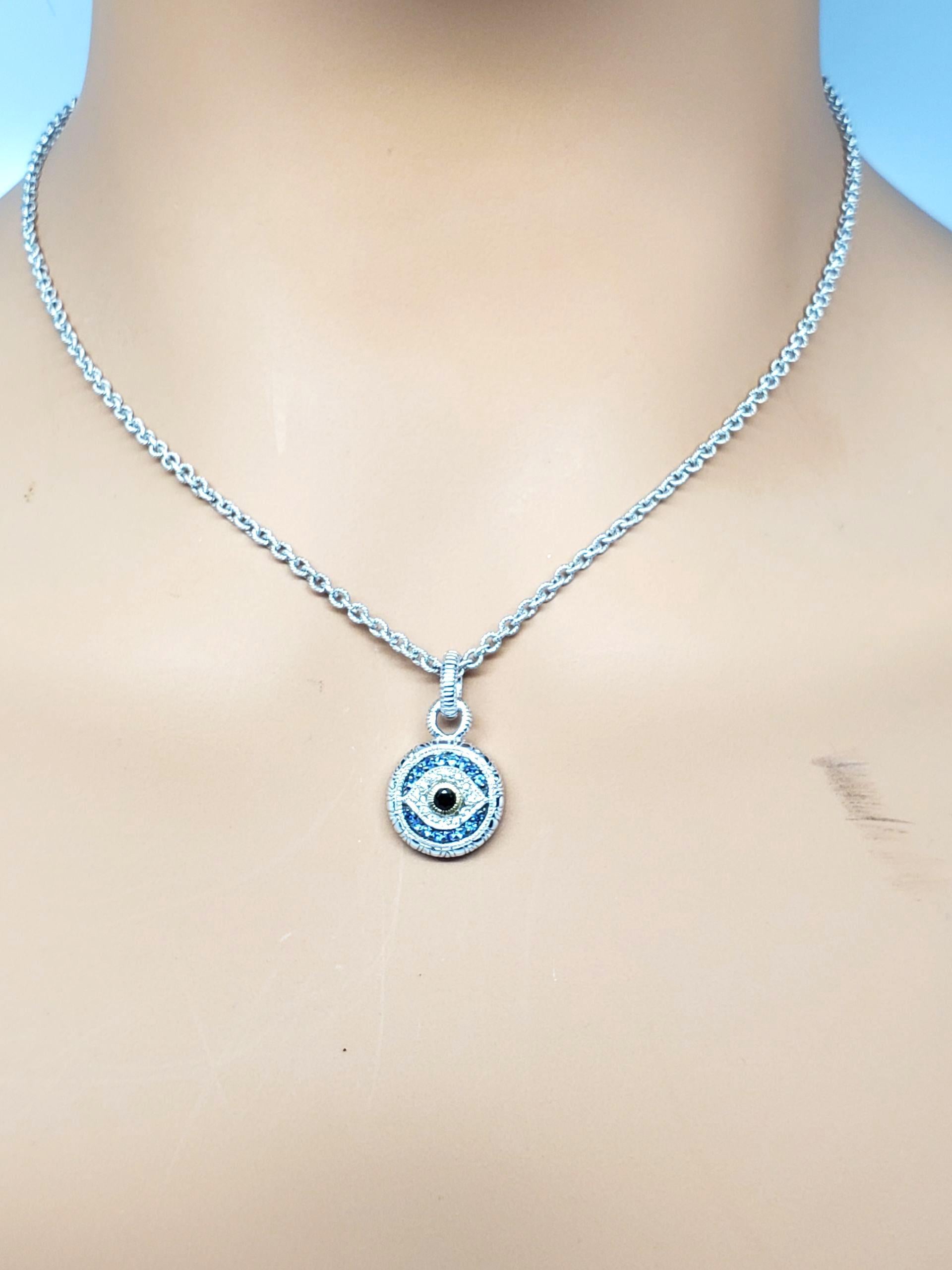 Judith Ripka Collana con ciondolo a forma di malocchio in argento e oro 18 carati #22615 in vendita 7