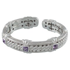 Judith Ripka Sterling Silver and Amethyst Hinged Cuff Bracelet, Size 6.5
