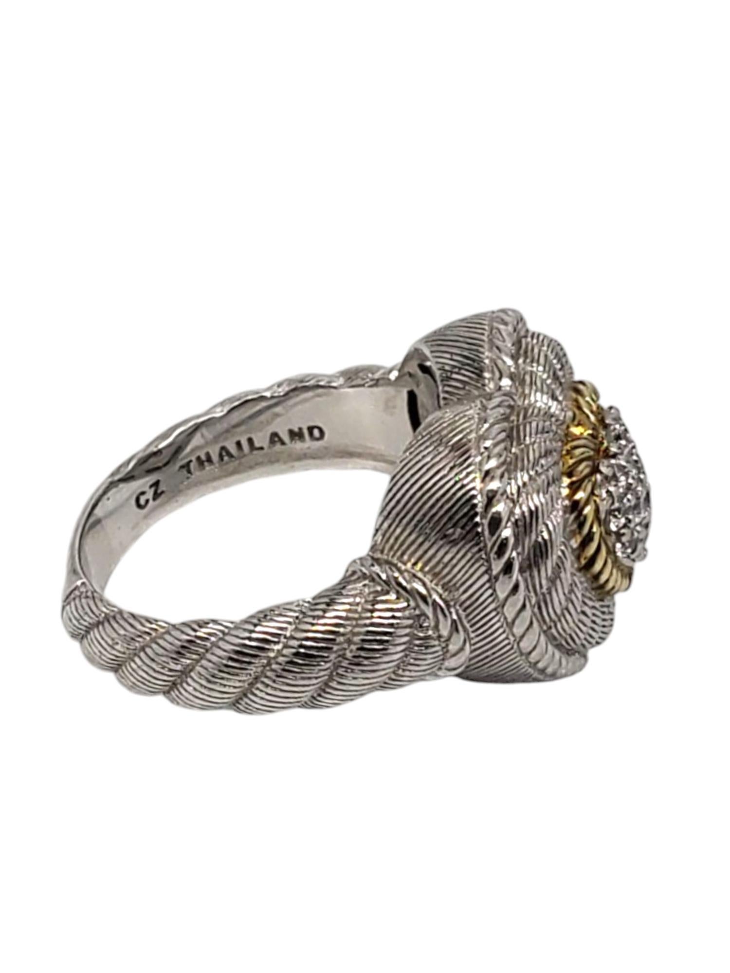 Women's Judith Ripka Sterling Silver and  Gold Tone CZ Pave Heart Ring Size 7 #21041 For Sale
