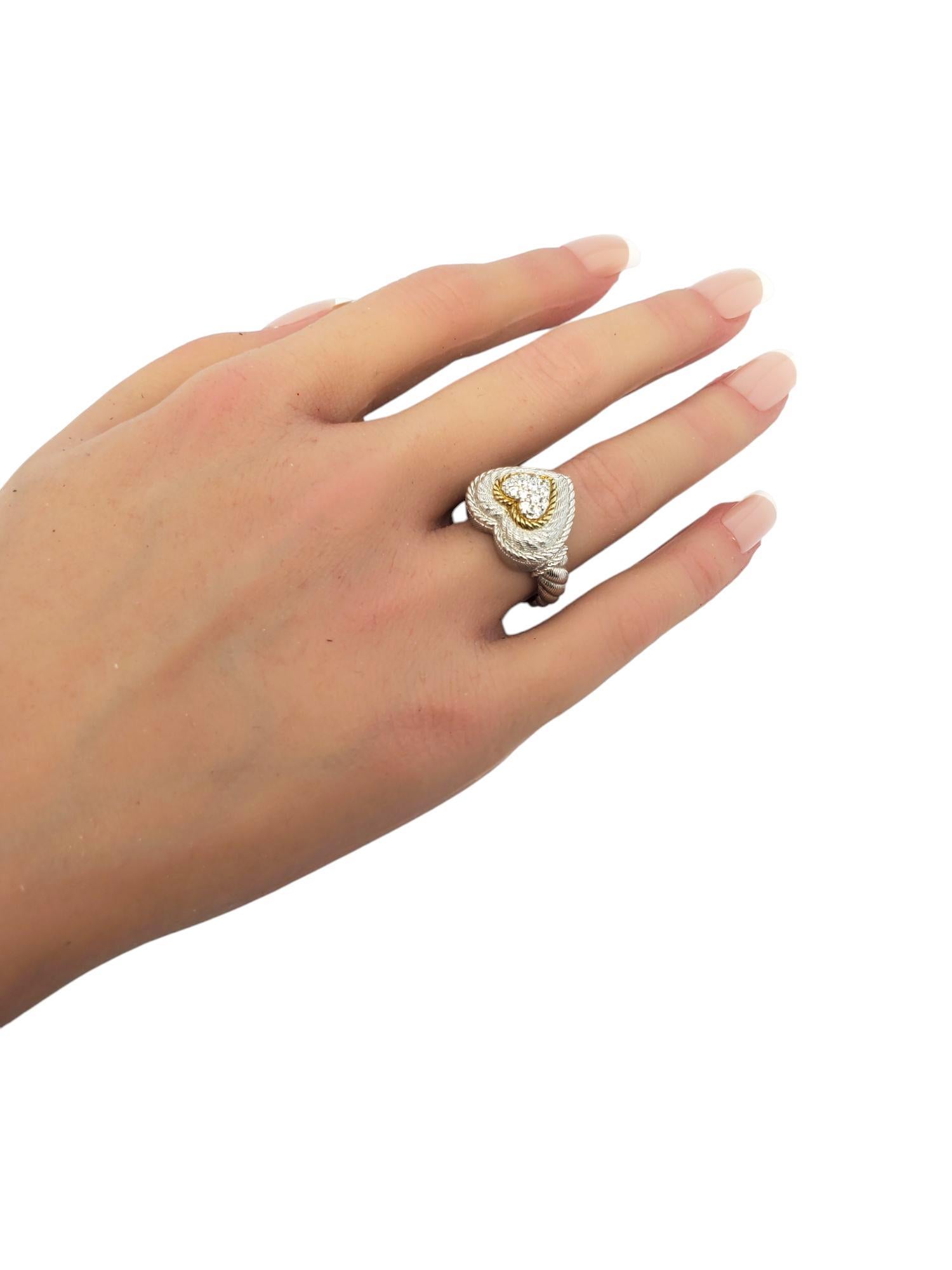 Judith Ripka Sterling Silver and  Gold Tone CZ Pave Heart Ring Size 7 #21041 For Sale 4