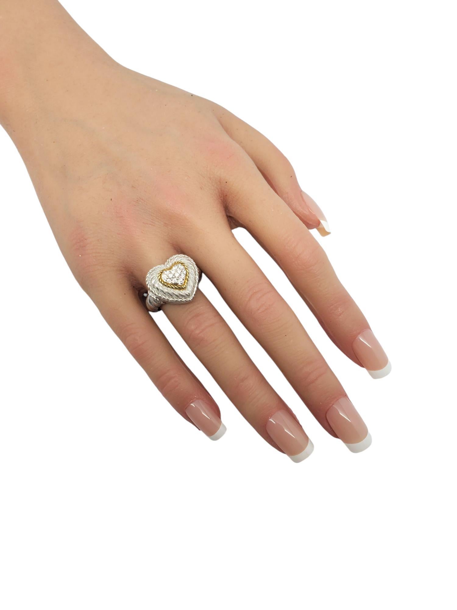 Judith Ripka Sterling Silver and  Gold Tone CZ Pave Heart Ring Size 7 #21041 For Sale 5
