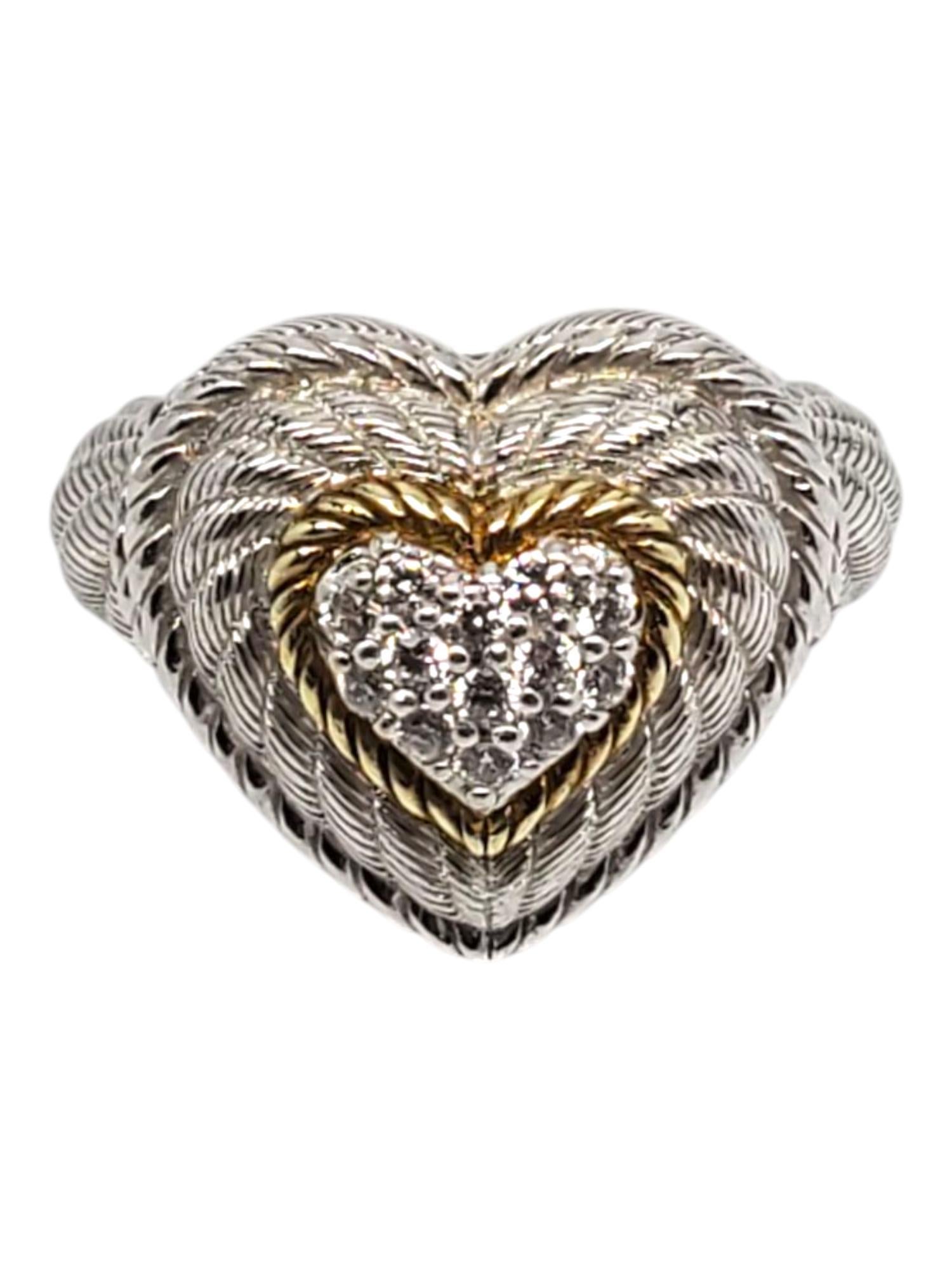 Judith Ripka Plata de Ley y  Anillo Corazón CZ Pave Tono Oro Talla 7 #21041